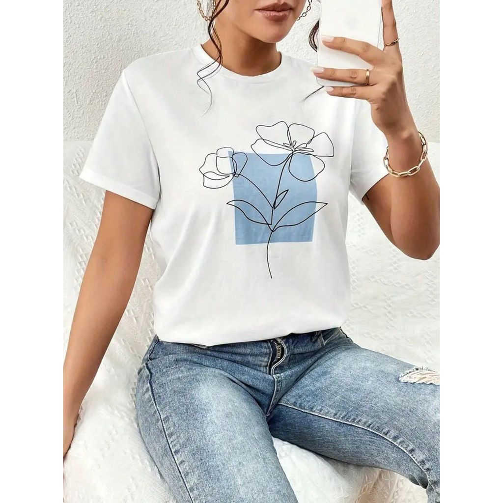 Camiseta Feminina Flower Asthethic Streetwear T-shirt Camisa Blogueira Lançamento