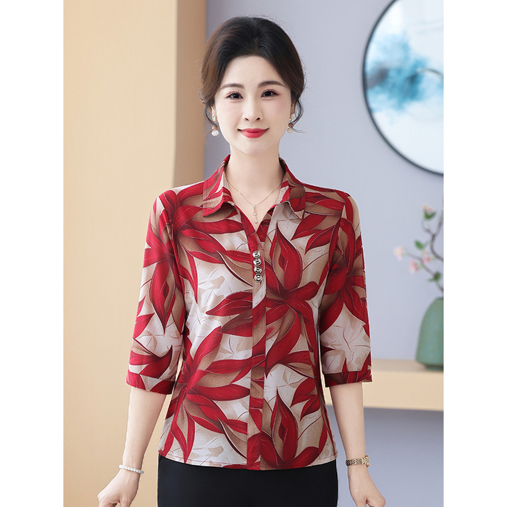 Roupas femininas idosas de meia-idade Roupas para mães Roupas de verão Camiseta de manga média Roupas femininas idosas d