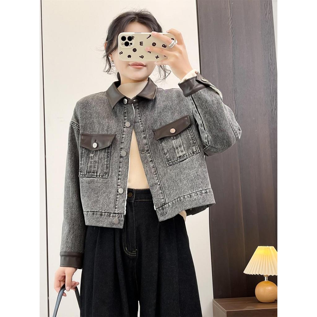 Huiyige outono inverno feminino manga comprida jaqueta jeans curta velo denim topo Retro Casual lavado jaqueta jeans