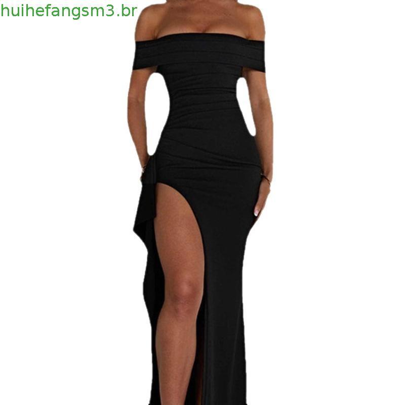 vestido longo vestido de festa Vestido Longo de Noite Feminino Sexy Ombro Descido Elegante Vestido de Festa com Fenda IB