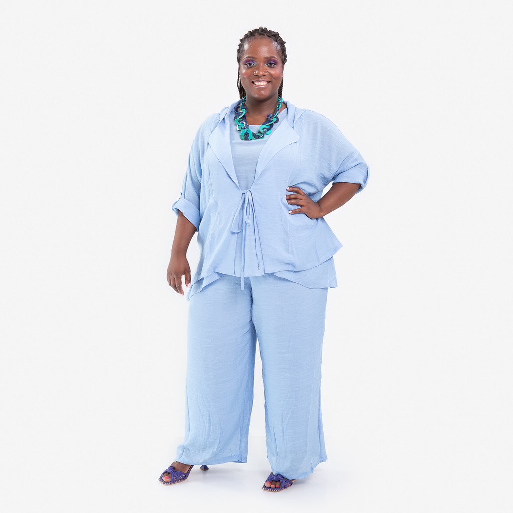Pantalona assimétrica azul  lisa plus size