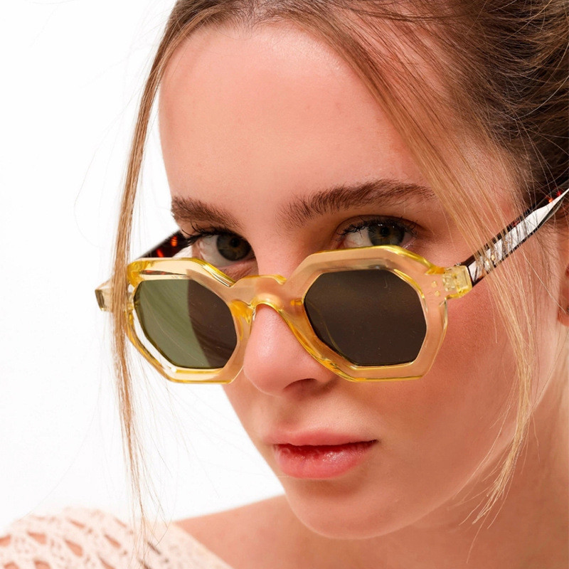 Óculos de sol poligonais pequenos, óculos de sol retrô femininos, óculos de sol masculinos com proteção UV400.