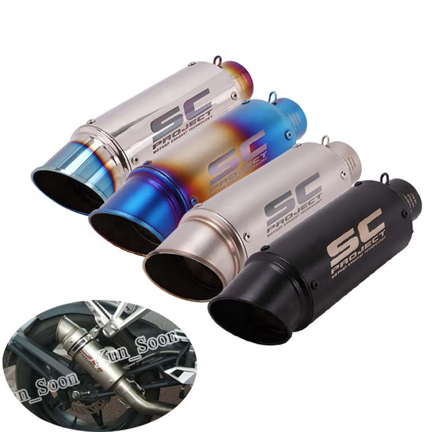 Silenciador de Escape Universal SC com Entrada de 38-51mm, Tubo de Escape para Motocicleta, Silenciador Modificado PGTN