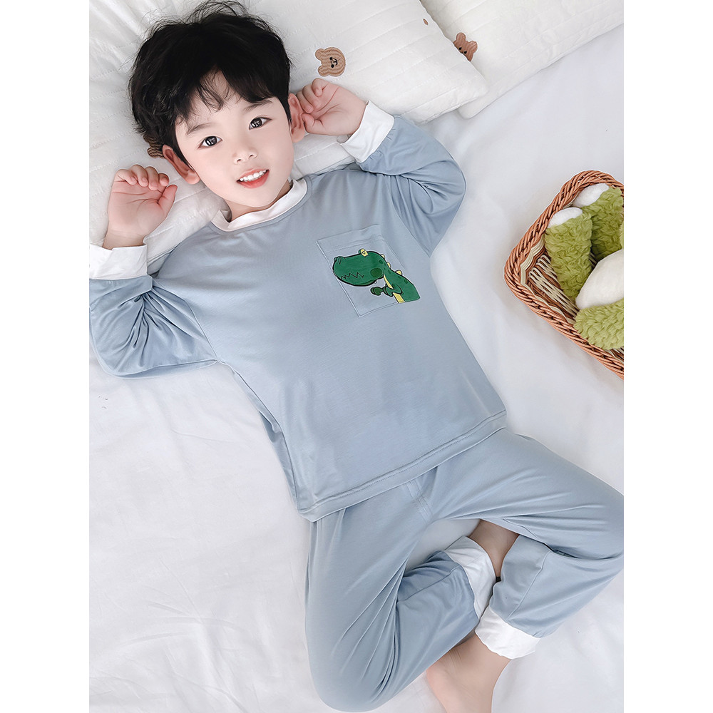 Meninos Modal pijamas dinossauro primavera outono verão crianças de manga comprida estilo fino bebê Split Loungewear men