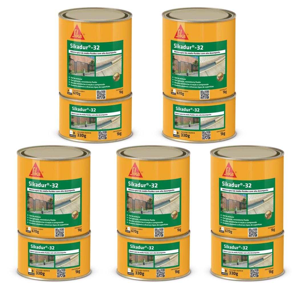 Kit 5x Sikadur 32 Sika 1kg Adesivo Epóxi Estrutural