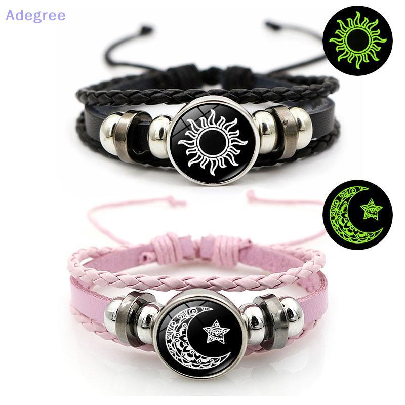 Adegree 2 Pçs Luminoso Casal Pulseiras Sol Lua Ajustável Bla Trançado Pulseira Amizade Moda Romântica Jóias Presentes De