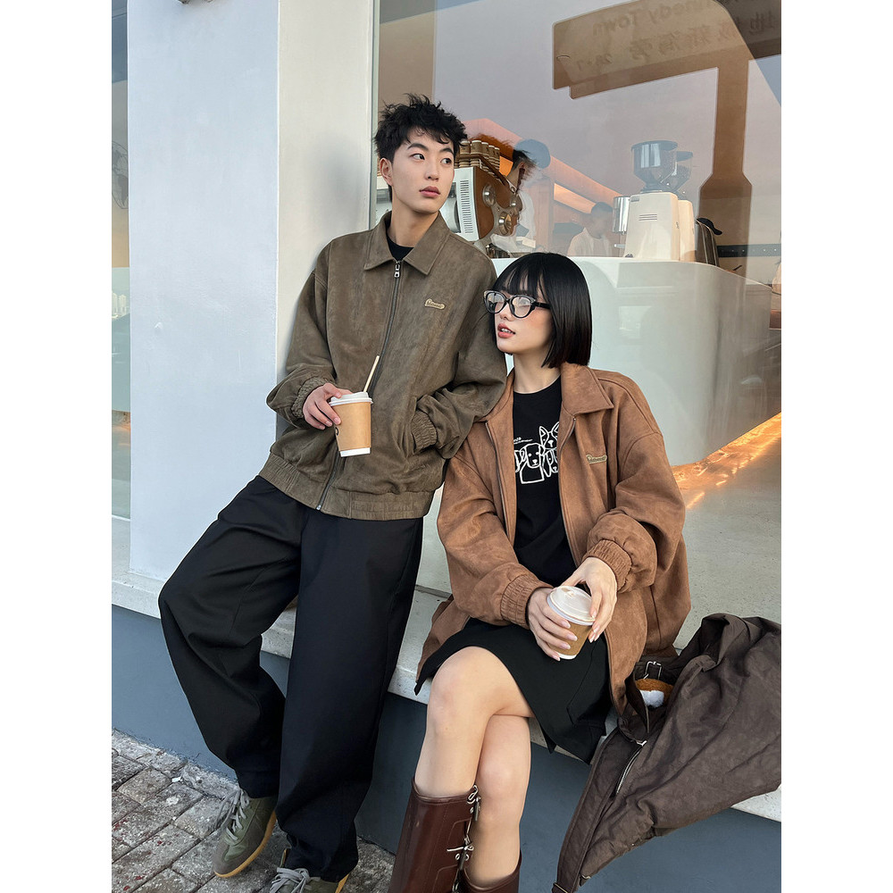 PSO Marca Roupas Masculinas Roupas Femininas Camurça Falso Americano Retro Lapela Solta Jaqueta Masculina Roupas de Casa