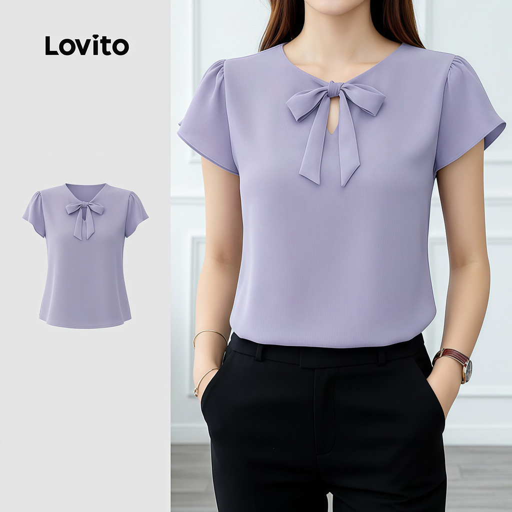 Lovito  Blusa Casual com Laço Primavera/verão Blusa Roxa para Mulheres LK4ED2434