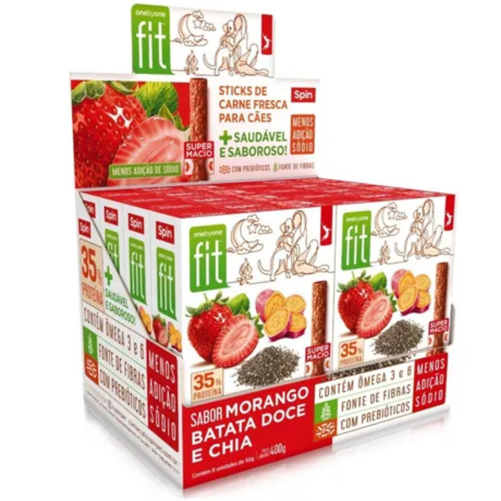 Kit 8 Sticks Fit Spin Pet Morango Batata Doce Chia Para Cães