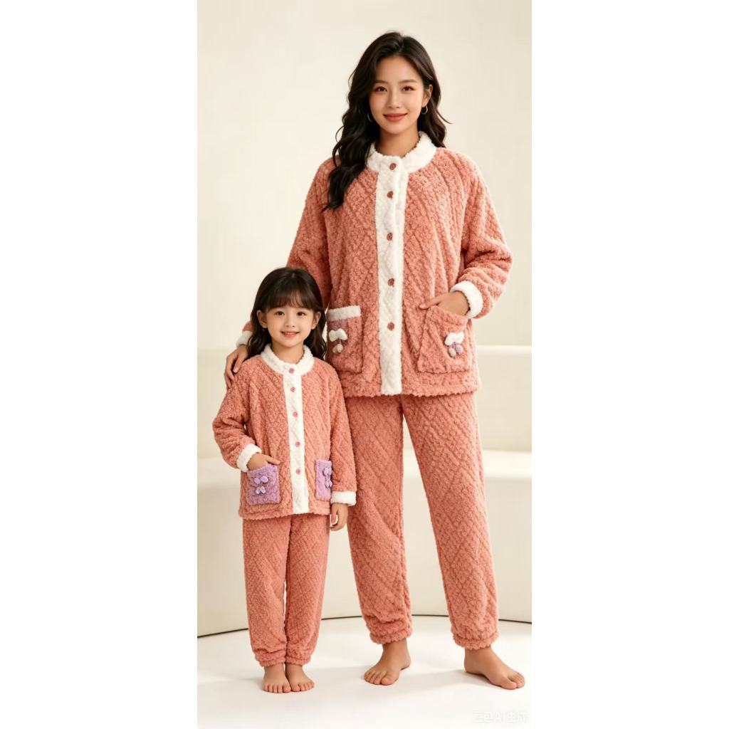 Pijama Mãe e Filha Inverno Soft Peluciado Conjunto Luxo Quentinho