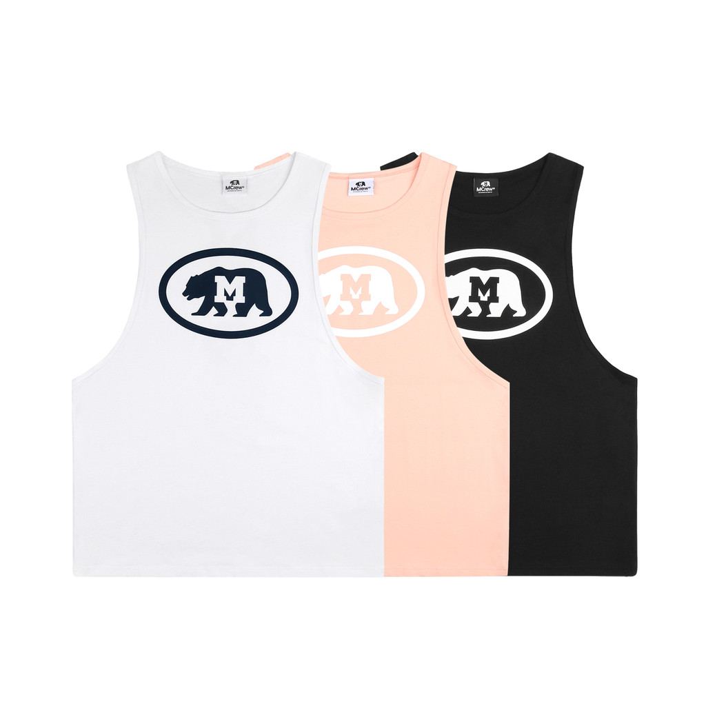 MCREW CABEAR California Bear Verão Branco Preto Claro Rosa Algodão Esportes Lazer Fitness Colete Estampado