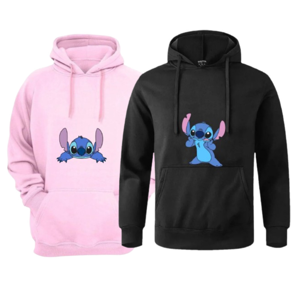 Kit 2 Moletom Lilo Stitch Moletom Canguru Unissex Com Bolso e Capuz Blusa de frio Flanelada