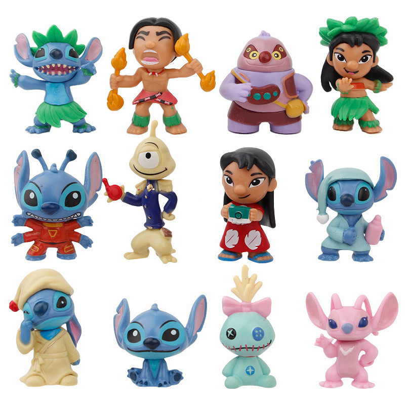 12 Pçs/Set 5-7cm Anime Lilo & Stitch Figura Agente Plealey Angel Dr . Jumba Jookiba Q Versão PVC Action Figure Modelo Bo
