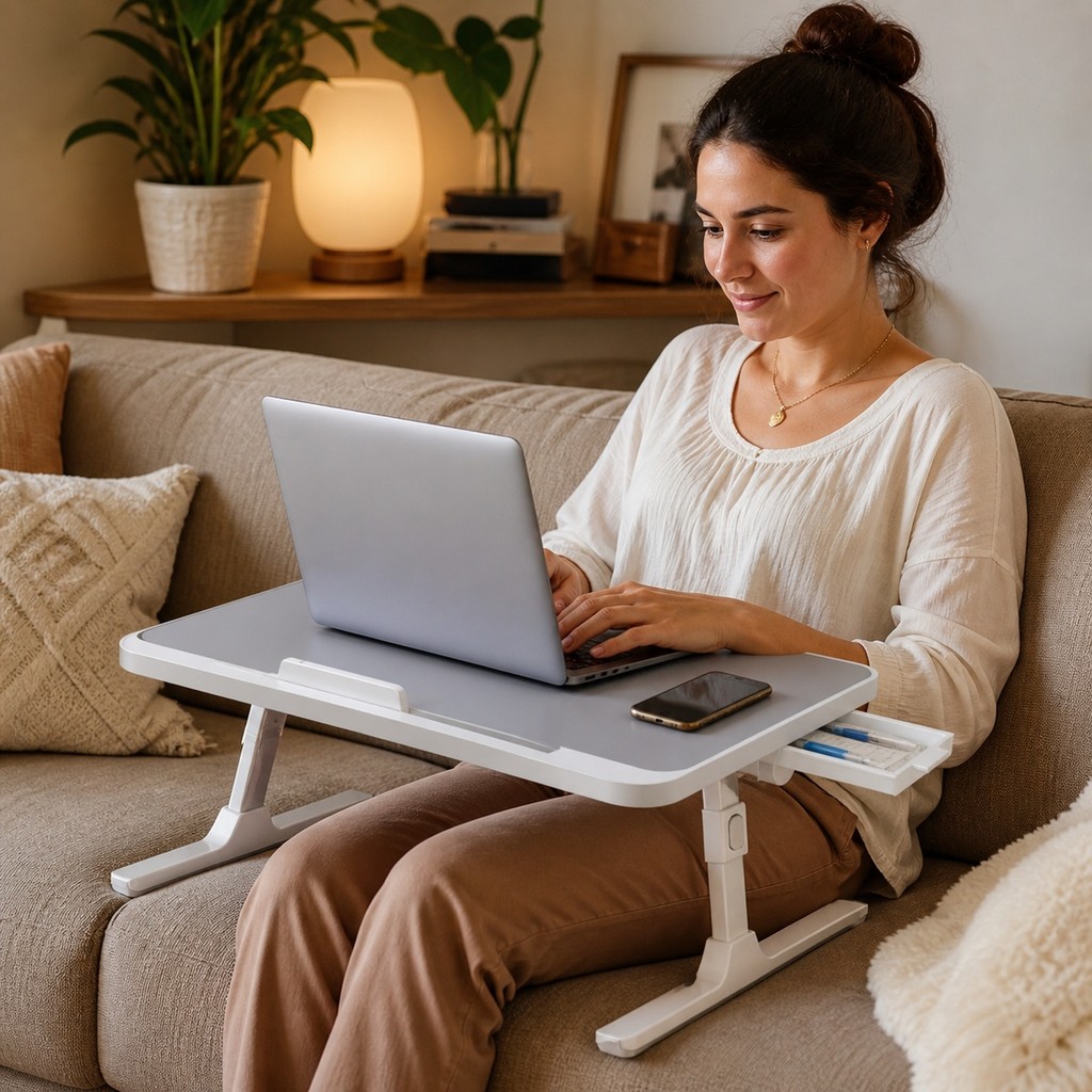 Mesa Dobrável para Notebook Celular Tablet Altura Inclinação Ajustável com Gaveta OR-SP260