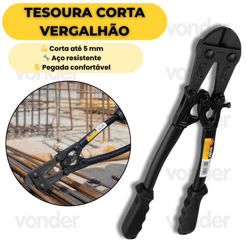 Tesoura Corta Vergalhão 14" Vonder Plus Profissional Corte Aço Reforçado Alta Resistência