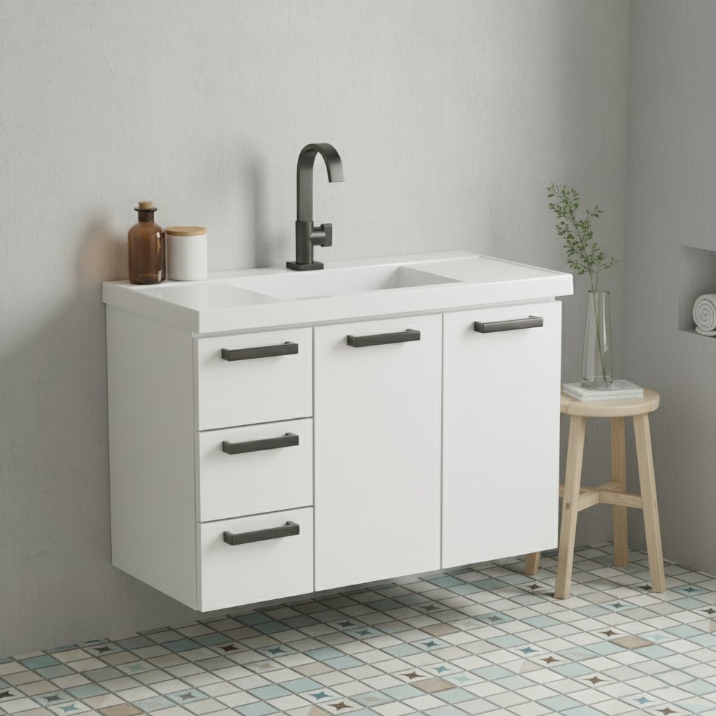 Gabinete para Banheiro em Aço 3 Gavetas 81cm Damasco Branco Branco