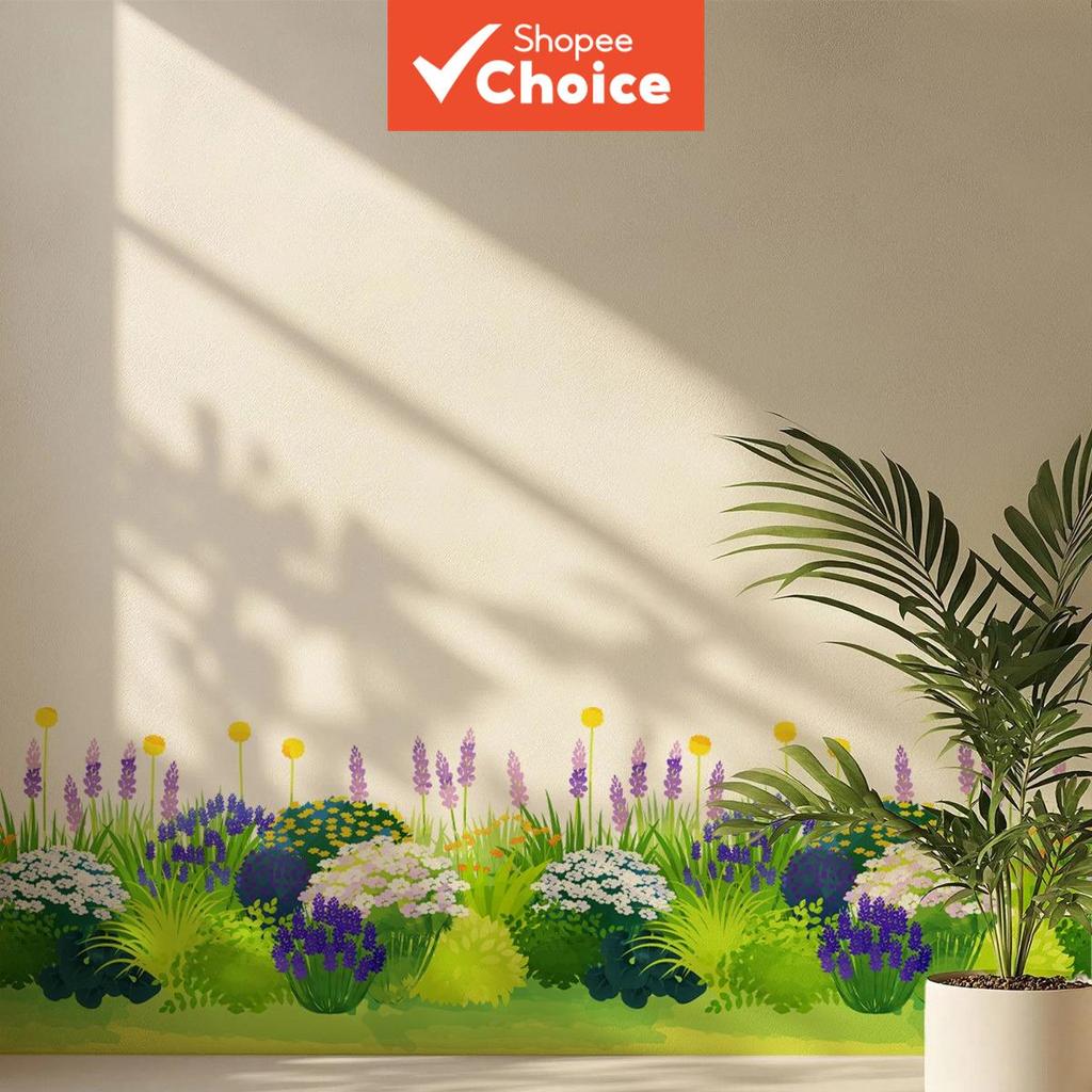 Adesivo De Parede Com Tema De Primavera (30 * 90 Cm) Grama E Flores Para Rodapés , Verão Perfeito . É Embelezamento Deco
