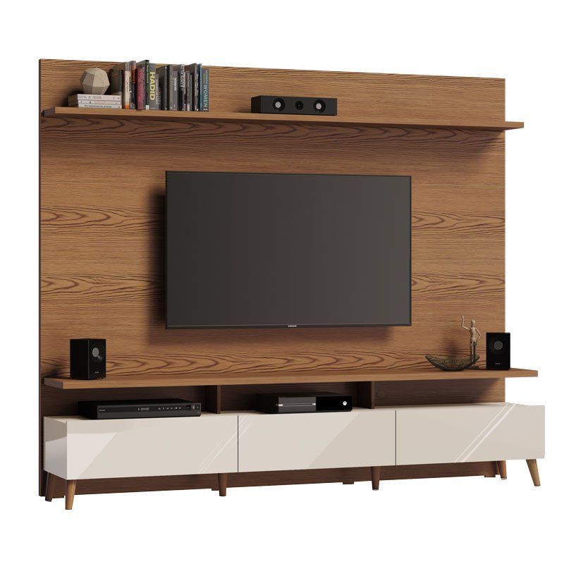 Home Theater Boss para Sala TV 2.2 Freijó com Off White - Imcal Móveis