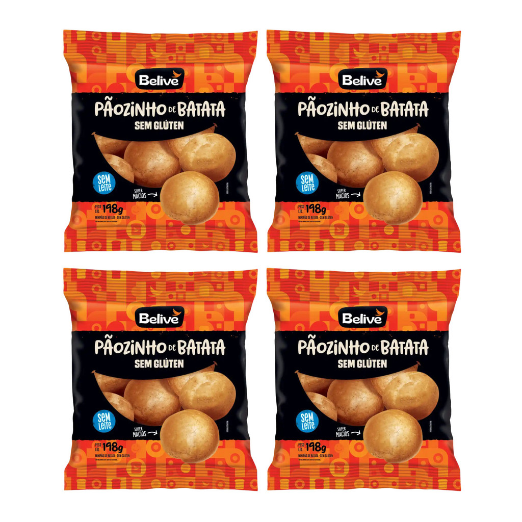 Kit com 4 Pãozinho de Batata sem Glúten 198g Belive