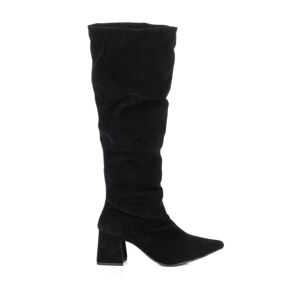Bota Feminina Montaria Cano Longo Enrugada Camurça Preta