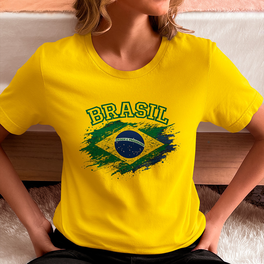 Camiseta Copa do Mundo Brasil Feminina 2026 Bandeira 100% Algodão Camisa Futebol Torcedor Masculina Unisex
