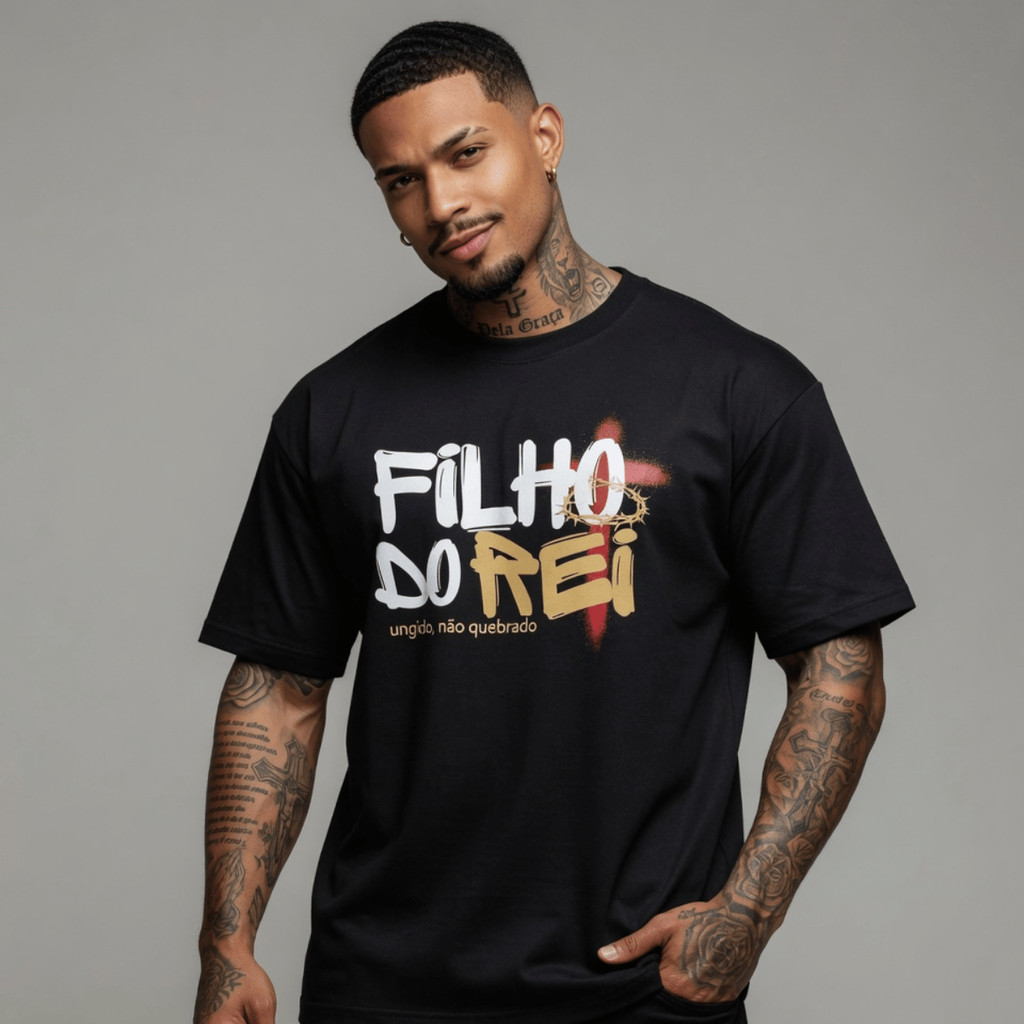 Camiseta Masculina OverSized Premium Filho Do Rei Cristão 100% Algodão Premium Básica Streetwear Conforto Estilo Blusa