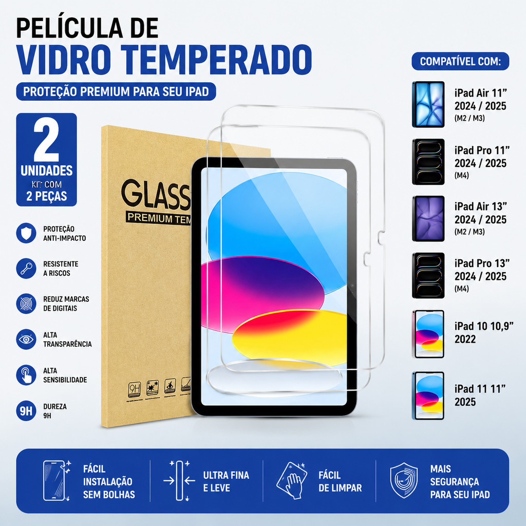 Protetor De Tela De Vidro Temperado Para Ipad 10/11, Ipad Air 11/13 E Ipad Pro 11 — Dureza 9h, Proteção Avançada