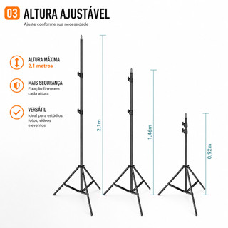 Suporte Tripé Ajustável 2,1m para Ring Light Softbox Live Maquiagem Fotografia Profissional