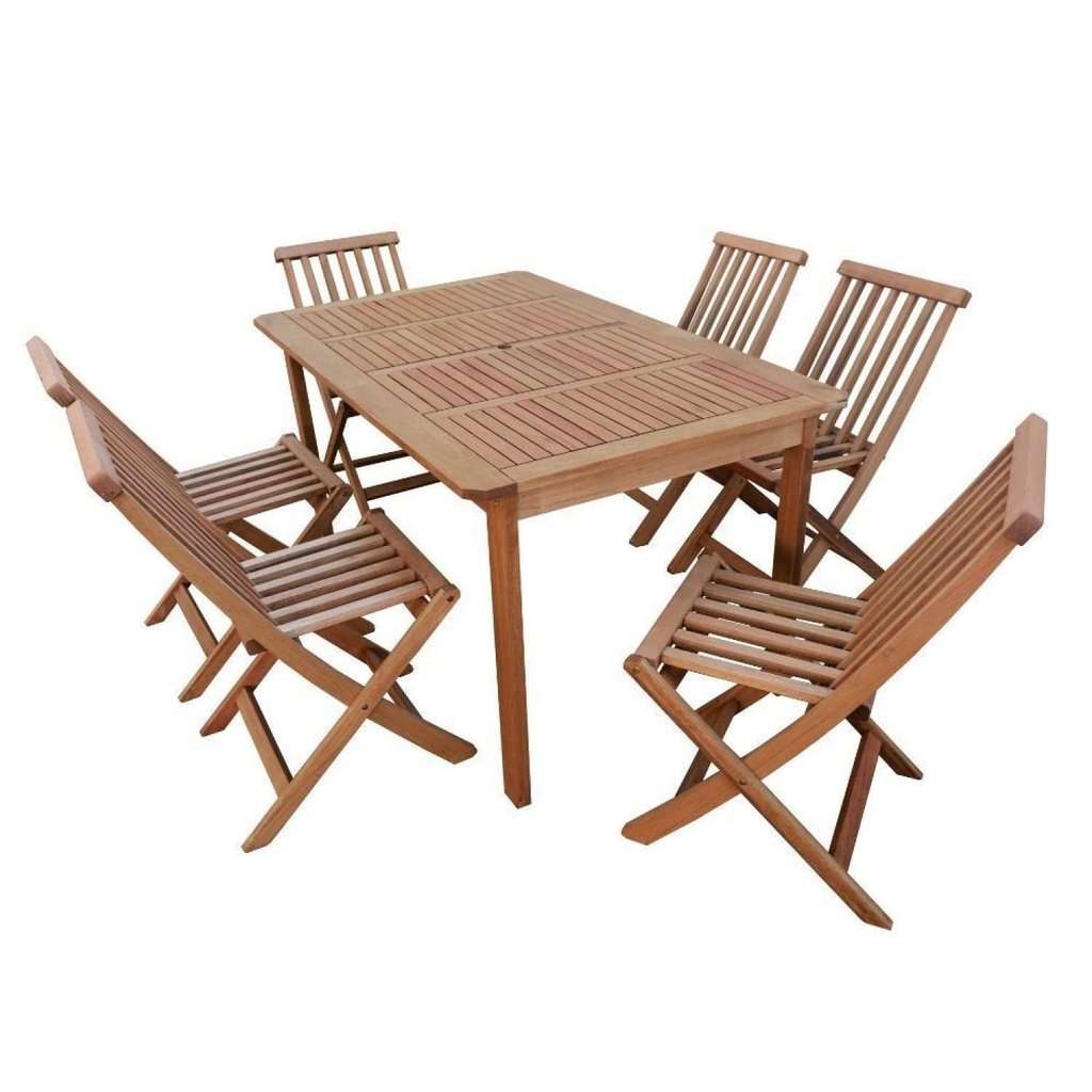 Conjunto Mesa Retangular e 6 Cadeiras Dobráveis Madeira Maciça Marrom