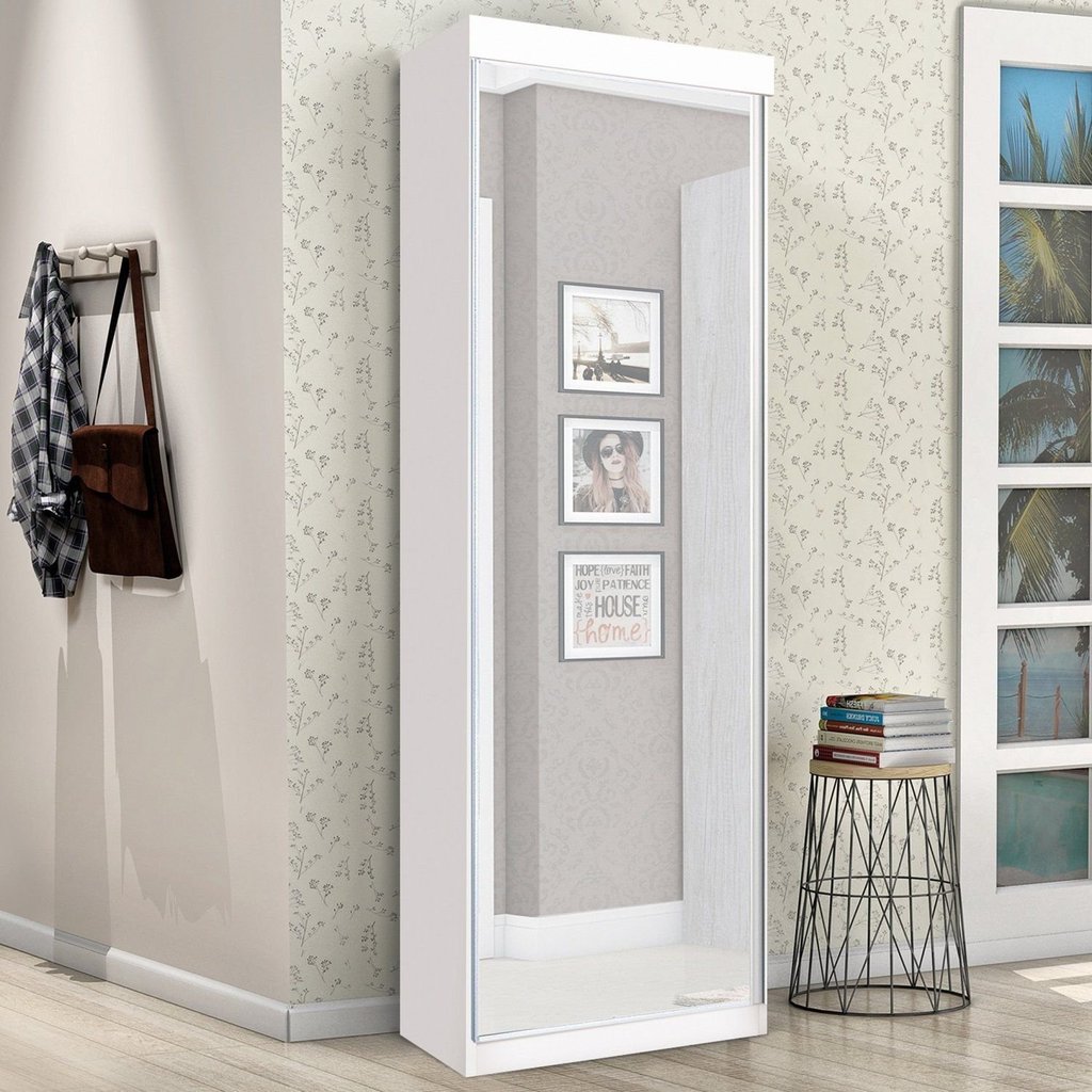 Sapateira com Espelho 1 Porta Thor Branco Branco