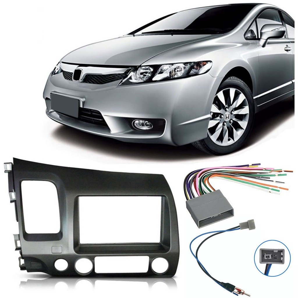 Moldura De Painel 2 Din + Chicote Ligação + Chicote Adaptador Antena New Civic 2007 2008 2009 2010 2011