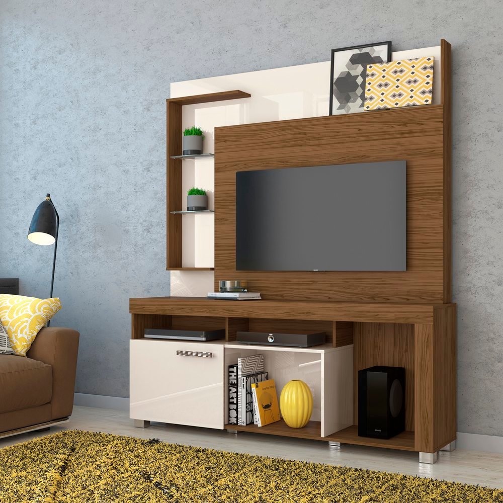 Estante para TV e Home Theater até 50 Polegadas 160cmx187cm Icaro Marrom Naturale/Off White Naturale/Off White