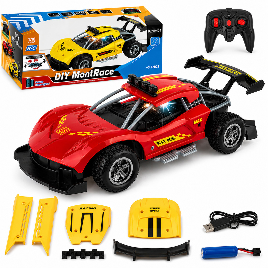 Carrinho Controle Remoto Carroceria 2 Em 1 Monta Desmonta Recarregável Veloz Kiz