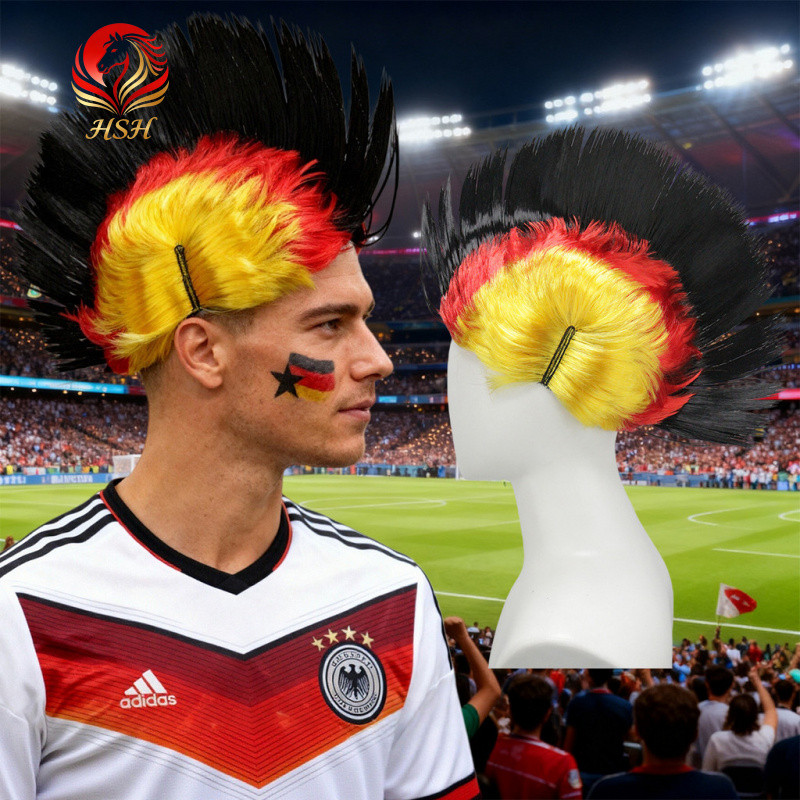 Peruca de torcedor da Copa do Mundo 2026, estilo novo, engraçada, exagerada, colorida, com crista de galo e bandeira nac