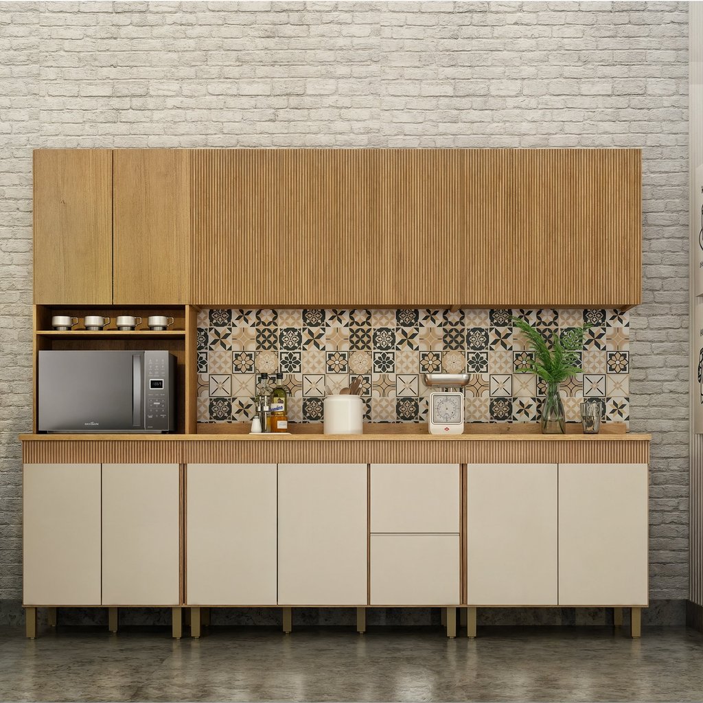 Cozinha Completa Modulada 5 Peças Dakota Aéreo Fresado Cinamomo/Off White