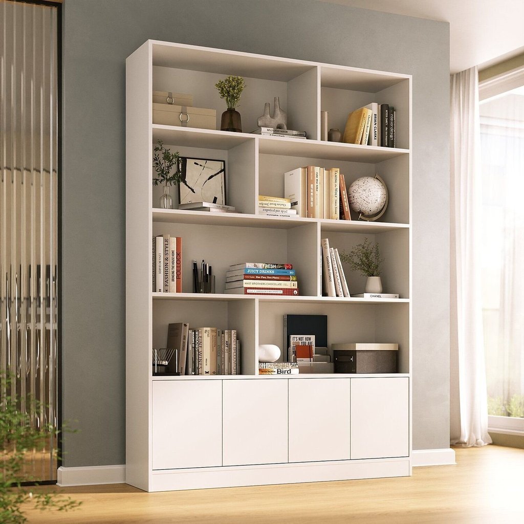 Estante de Livros 100% MDF 124,5CMX180,5cm 4 Portas 8 Nichos Versatile Branco Branco