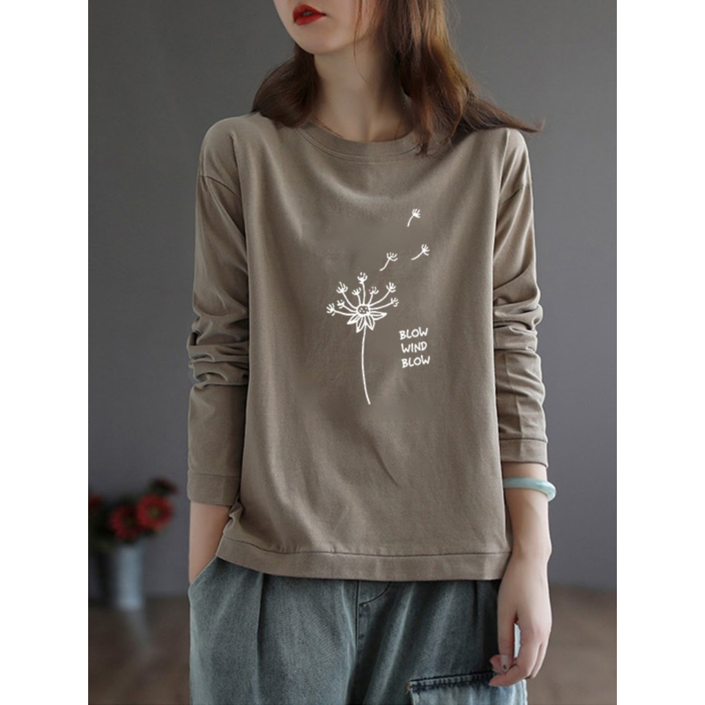 Mulheres primavera outono estilo ocidental puro algodão manga comprida camiseta 2024 novo estilo moda solta All-Match em