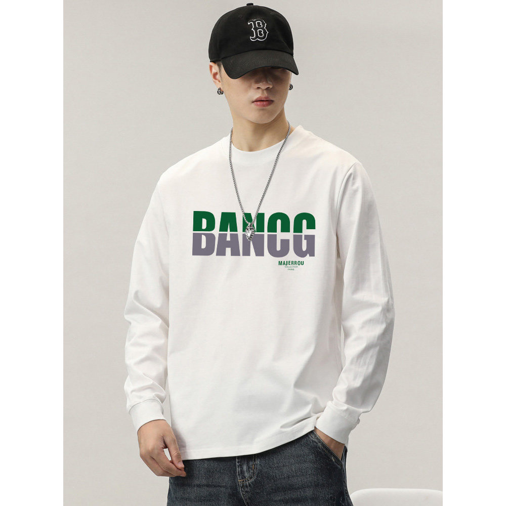 280G pesado penteado manga comprida camiseta masculina primavera outono solto Street Wear americano Casual puro algodão 