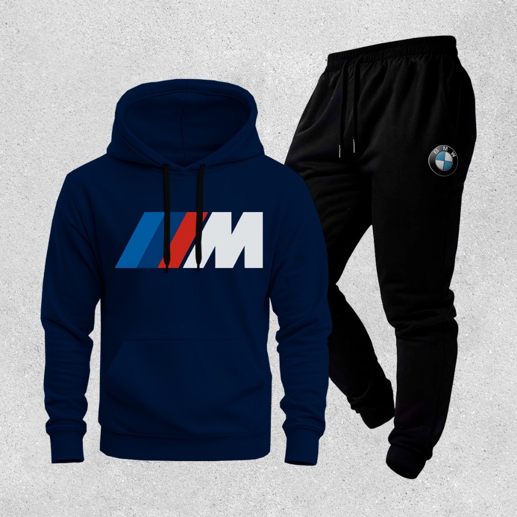 Conjunto Moletom Masculino BMW M + Calça Jogger Preta Casual Esportivo Inverno Confortável Premium