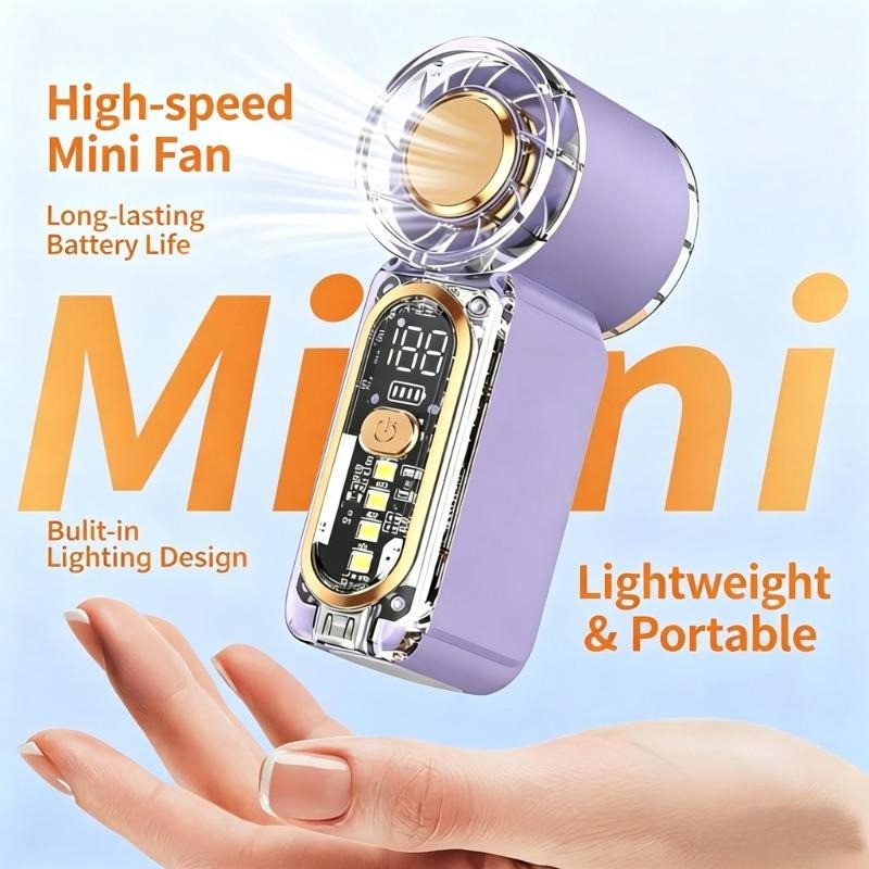 Menor Ventilador Portátil Mini de Mão, Ventilador de Bolso Recarregável Tipo-C, Ventilador de Resfriamento de Alta Veloc