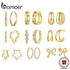 Brincos BAMOER Cor Dourada Design Simples Joias Da Moda Presente Para Mulheres