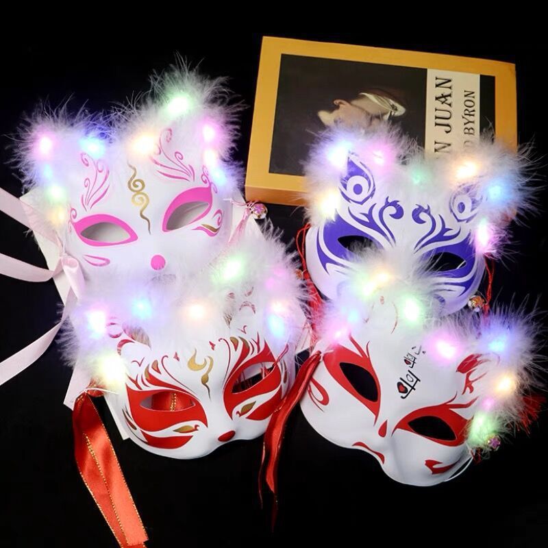 Nova pena luminosa máscara de raposa antigo japonês meia Face crianças Anime máscara de raposa Halloween atacado