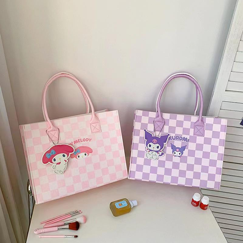 [largeloohg] Sanrio Kuromi Bolsa De Feltro Fofa De Desenho Animado Cinnamoroll My Melody Mensageiro Versátil Para Estuda