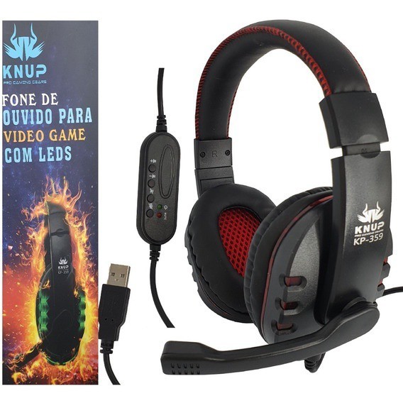 Fone De Ouvido Headset Gamer Usb Pc Ps4 Xbox Kp-359 Knup Com Microfone