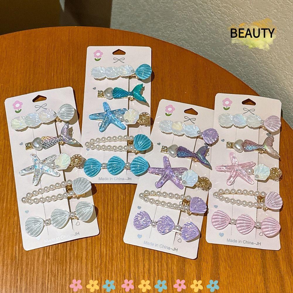 BEAUTYHOMEBR 5 Peças De Grampos De Cabelo De Estrela Do Mar , Sereia Da Série Oceano , Clipe De Franja De Princesa