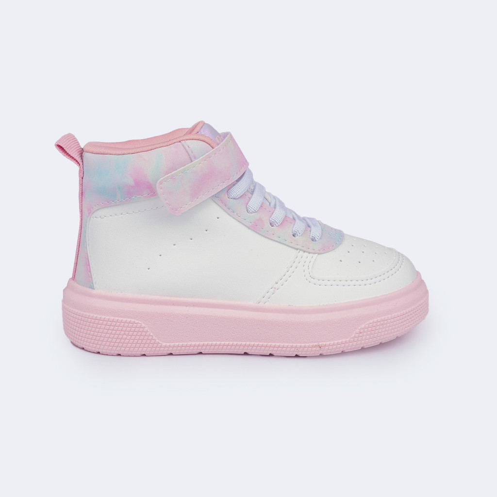 Tênis Infantil Menina Cano Médio Tie Dye Branco Rosa Pampili