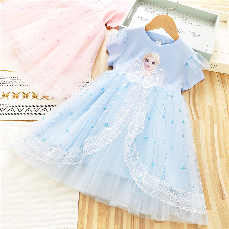 Estoque pronto frete grátis vestido infantil Elsa vestido de princesa meninas 2026 verão novo estilo versão coreana vest