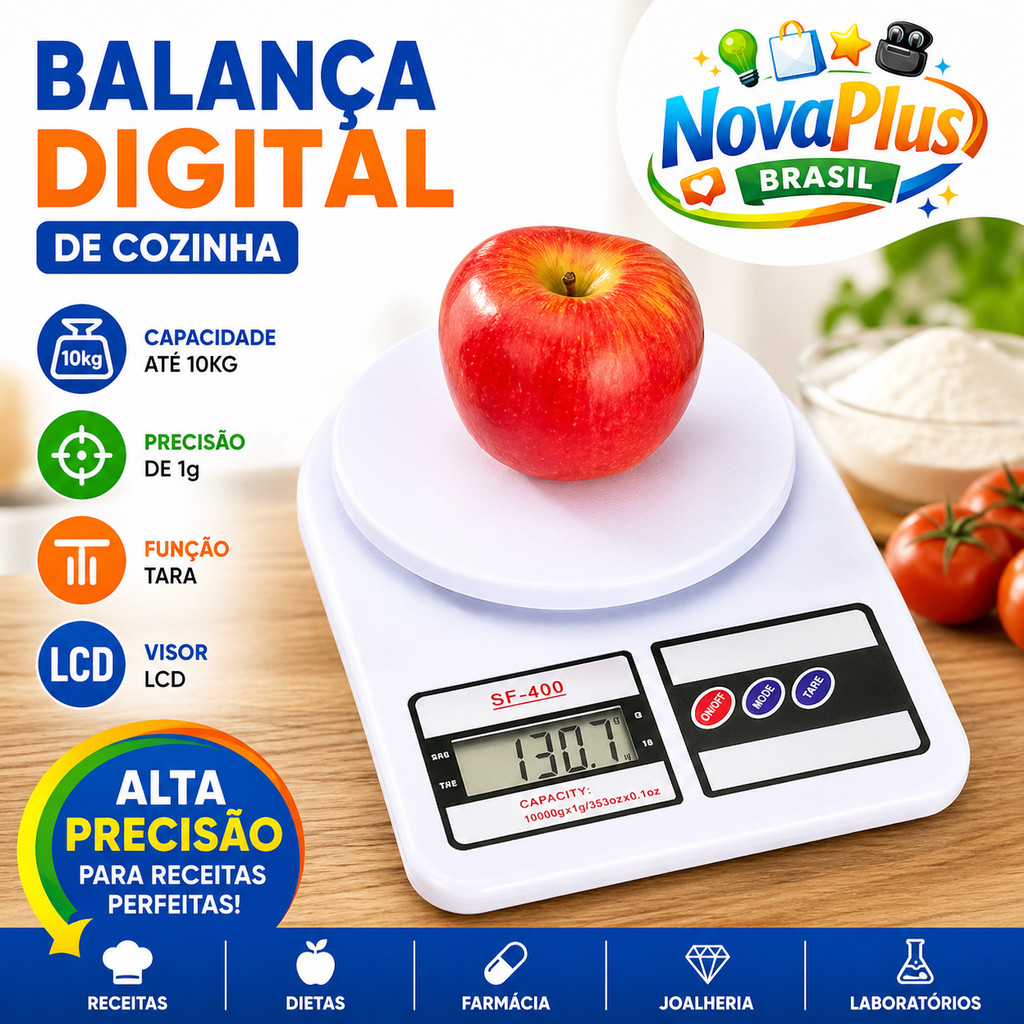 Balança Digital Cozinha 10kg Precisão 1g LCD com Tara Portátil Balança Alimentos
