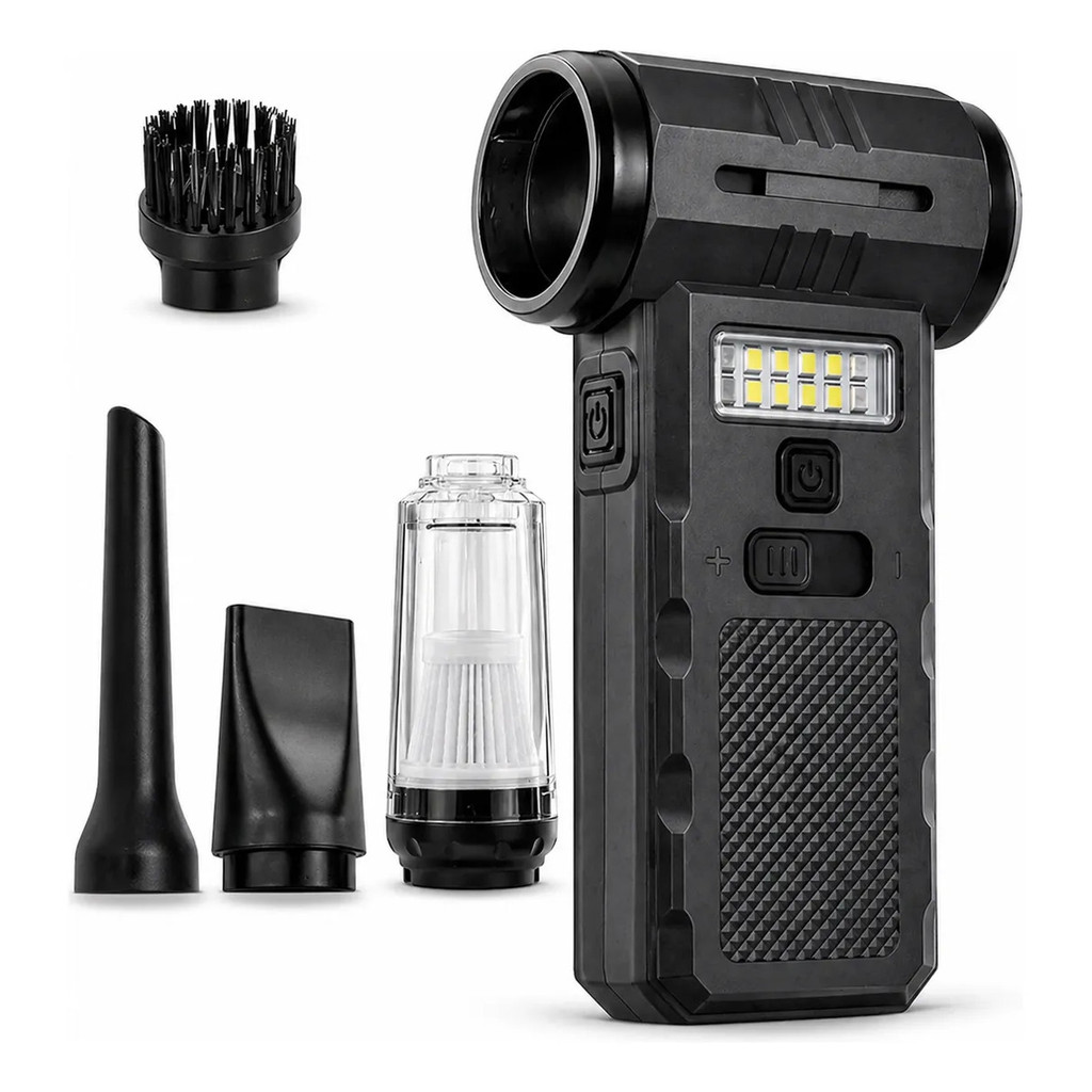 Detalhes do Mini Soprador Aspirador 13000 RPM Turbo Portátil 3 Em 1 Led Pc Carro