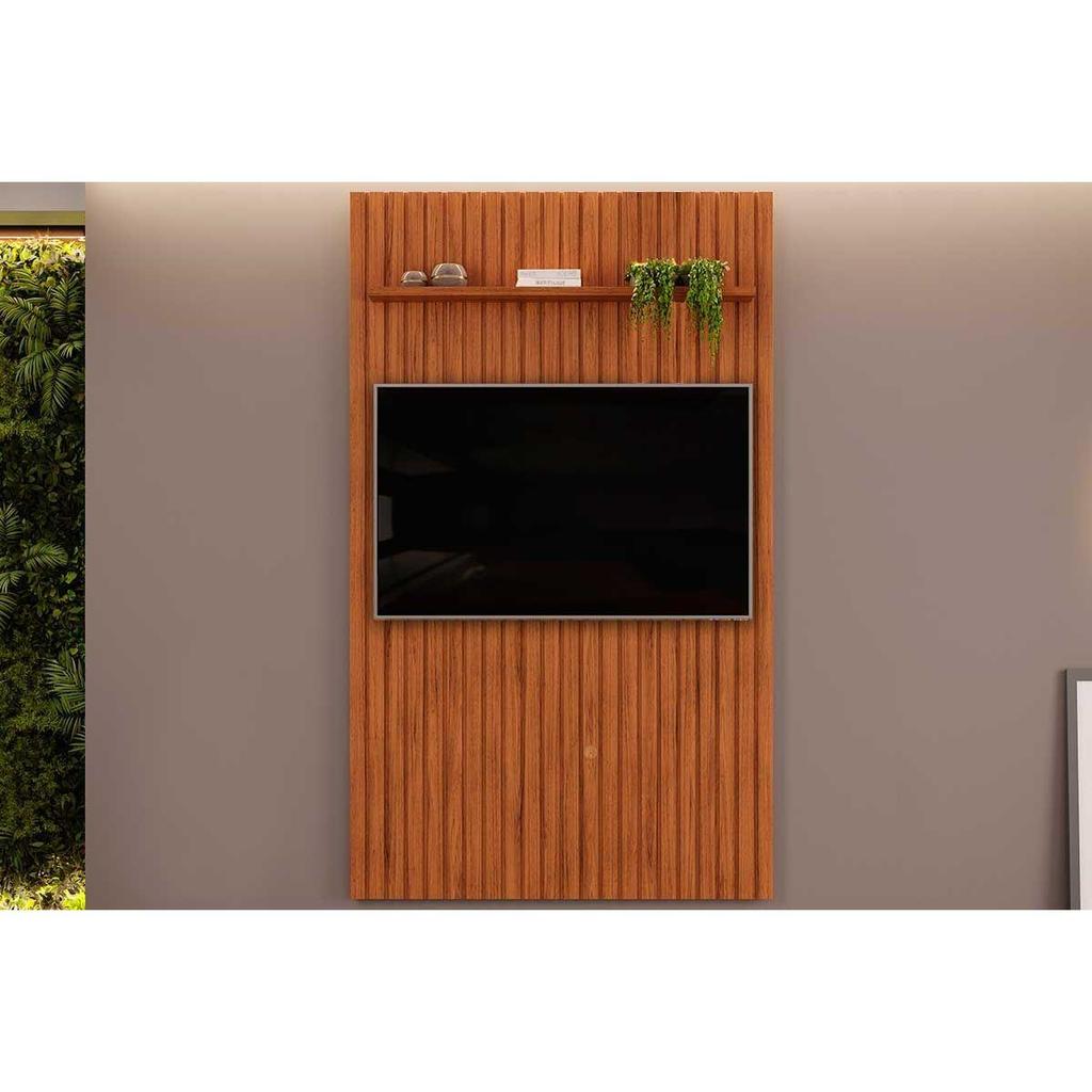 Painel Home p/ TV até 55 Pol Pratic Ripado c/ 1 Prateleira 143x240cm Freijo - DJ Móveis